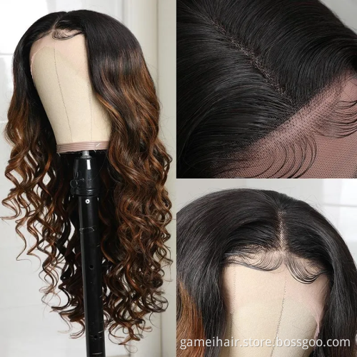 wholesale frontal custom wigs 100% human hair13X4" HD transparent Lace body Wave Piano color Hair closure brazilian virgin wigs